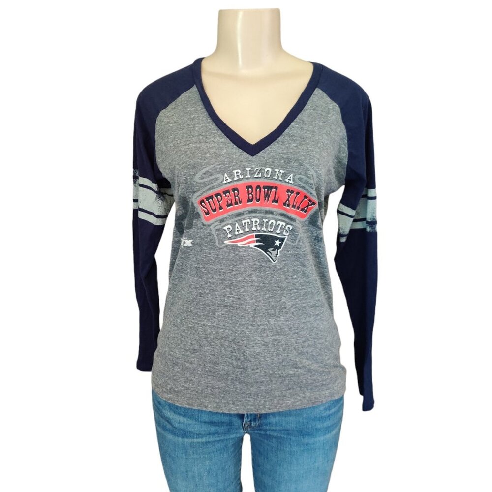 GIII New England Patriots Super Bowl XLIX Shirt Womens Small Gray Long Sleeve